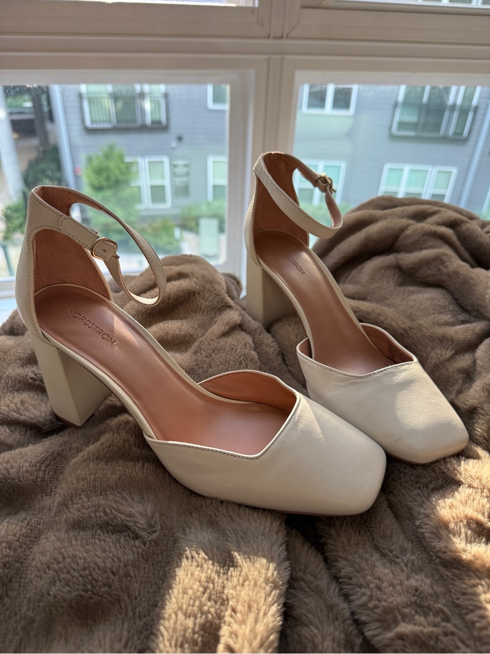 Nordstrom Ivory Ankle-Strap Block Heel Pumps